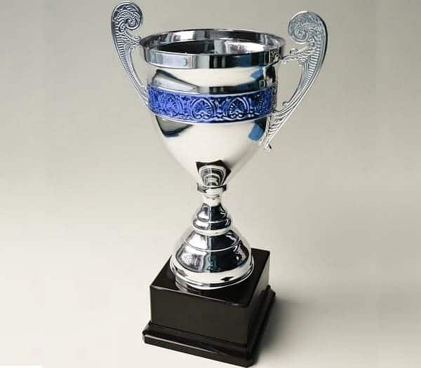 Silver and blue trophy