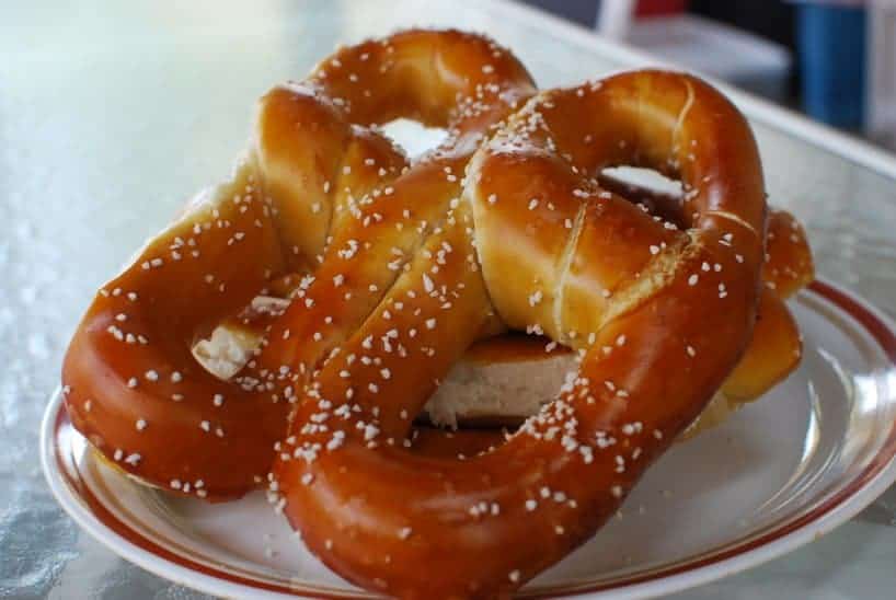 Two classic Philly pretzels on a plate